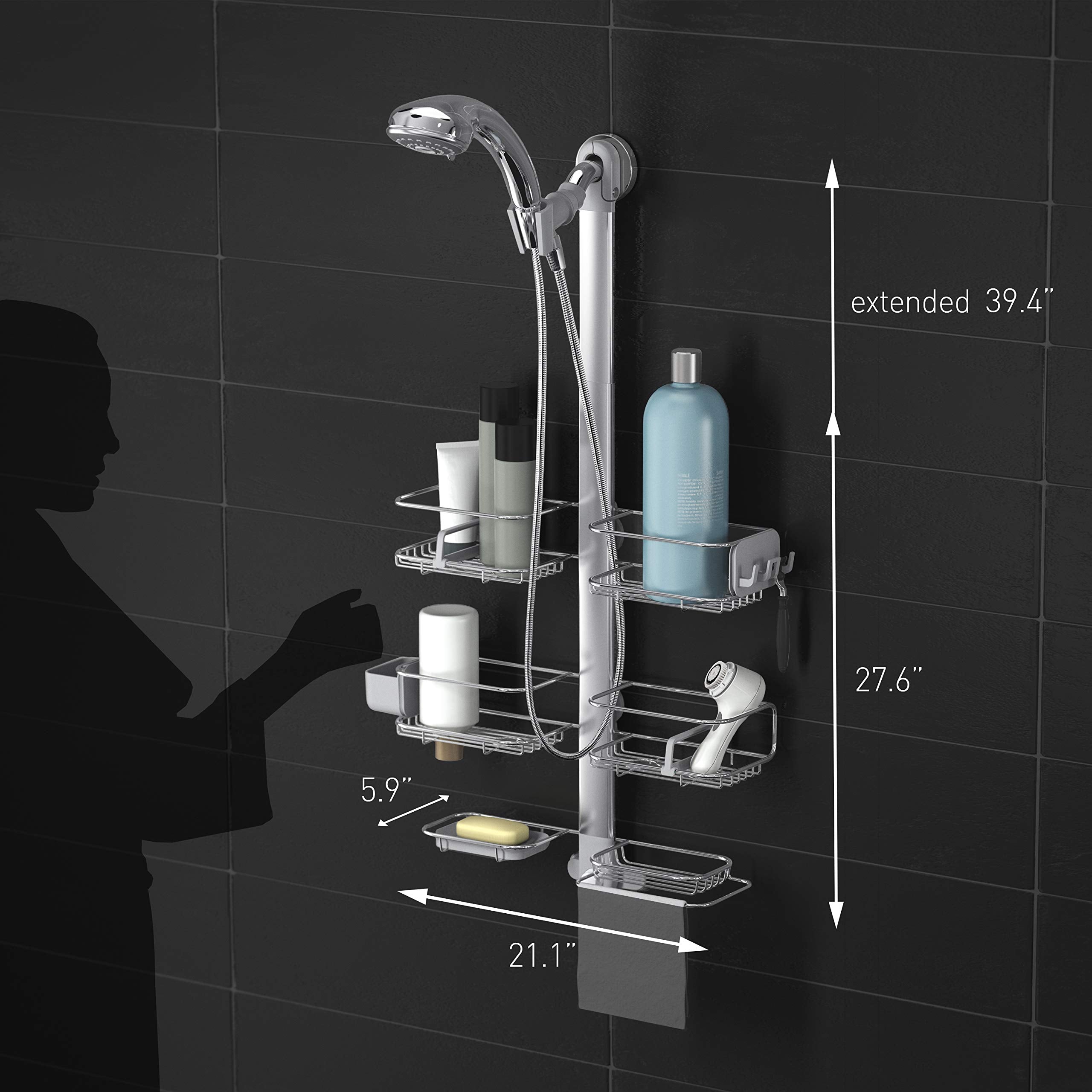Simplehuman Adjustable And Extendable Shower Caddy Xl, Stainless Steel And Anodized Aluminum